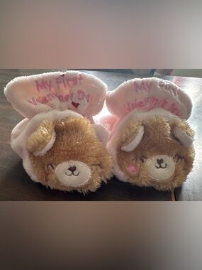 Plush Baby Bear Booties - Pink "My First Valentine"